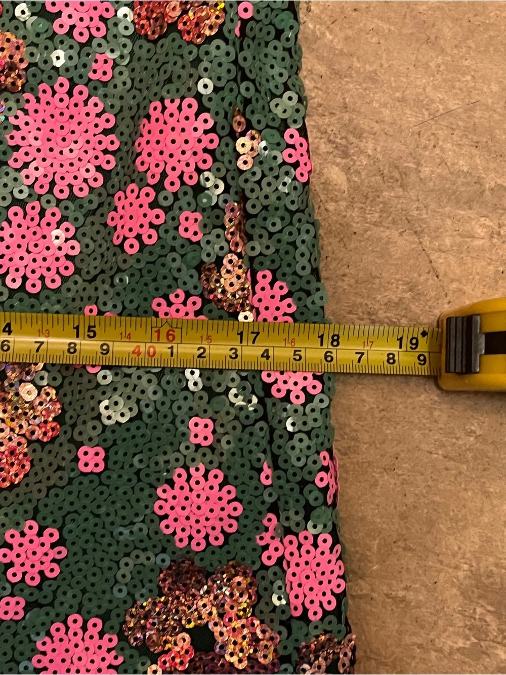 TOPSHOP Size 8 Green Pink Sequin Floral Crop Top Mini Skirt 2 Piece Set